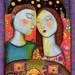 Special Price Free Shipping Mixed media Print art couple love teapot teacup moon stars night flowers love moonlight