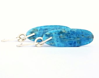 Long Apatite Earrings, Apatite Dangle Post Earrings, Blue Apatite Earrings in Sterling, "Adriatic" Apatite Earrings