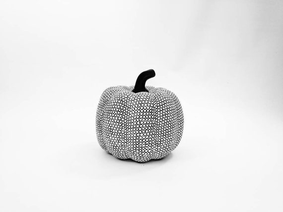 Black and White hand painted ceramic pumpkin white on black