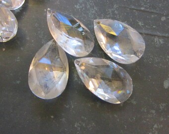 4 vintage chandelier crystals - teardrop prisms - 0113B
