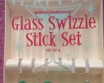 Set of six glass swizzle sticks