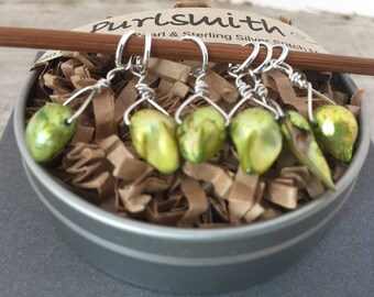 Fiddlehead Baroque Freshwater Pearl & Sterling Silver Stitch Markers for Knitting,Set of 6,Knitting Notions, Gift for Knit