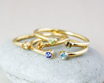 Personalized Dual Birthstone Ring - Sterling Silver with 18Kt Gold Plating