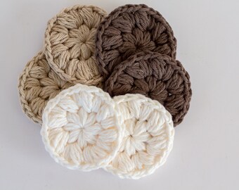 Cotton Face Scrubby crochet face scrubbies makeup remover crochet cotton scrubbies eco-friendly scrubby, mini washcloths, set of 6