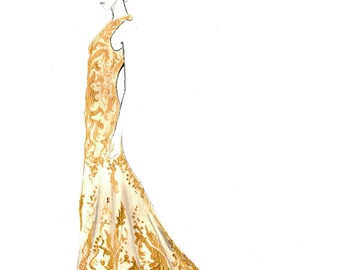 Print from original watercolor and pen fashion illustration by Jessica Durrant titled, Mad About McQueen