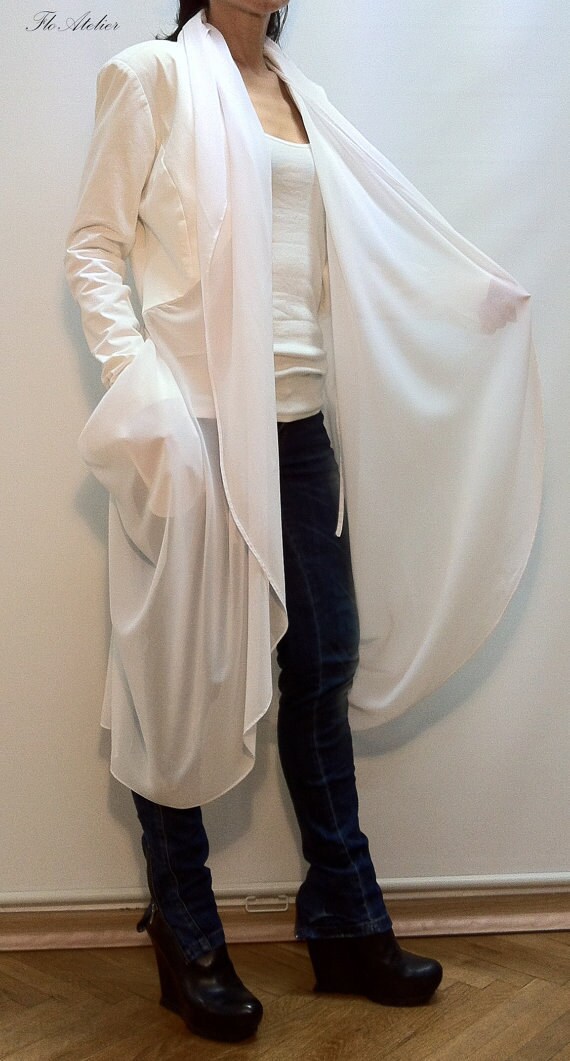 White Summer Coat/Long Jacket / Long Tunic/Cotton
