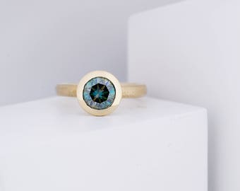 Moissanite Engagement Ring in 9ct Yellow Gold-Green Moissanite Solitaire Engagement Ring-Gold Moissanite Ring-Ready to Ship-Free Shipping