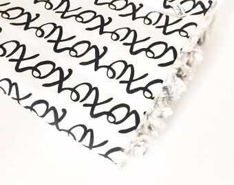 Neutral Baby Blanket - Black White Stroller Blanket /Fur Baby Blankets / Minky Blanket / Baby Girl Nursery Blanket -READY to Ship Gifts