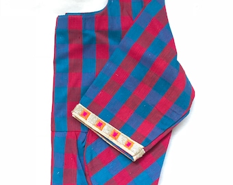 KATTAM- Sari Saree Blouse / Crop top dupioni raw Silk plaid tartan checks