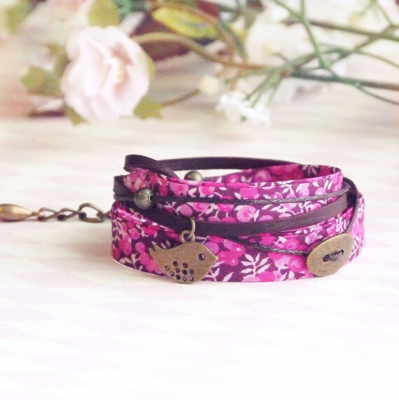 Liberty bracelet, Wrap bracelet, Double wrap bracelet, Free shipping, Cuff bracelet, Liberty jewelry, Colorful bracelet, Pink bracelet