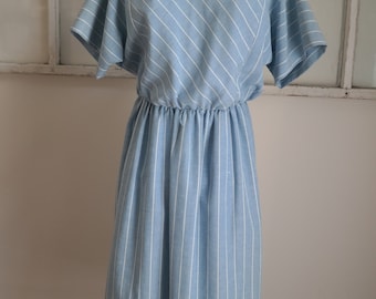 Vintage 1980s R & K Clothing Sky Blue with White Stripes Dress