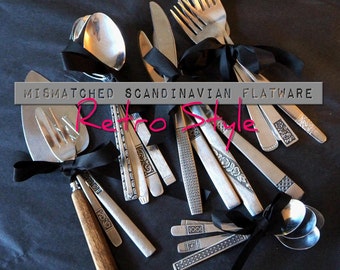 Mismatched Retro Style flatware set, service for 4, 8, 12+, cutlery set, flatware set, vintage silverware, mid century modern, mothers day