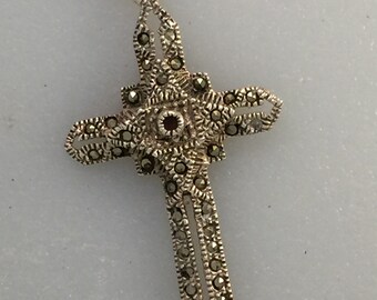 Delicate Sterling Marcasite Cross