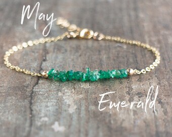 Emerald Bracelet, Gift for Mom, Gift for Wife, May Birthstone Bracelet, Emerald Jewelry, Gemstone Bracelet, Raw Stone Jewelry, Gift for Her