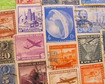 Just Chilean 50 Vintage Chilean Postage Stamps Repubublic of Chile South America Santiago Antarctica Latin American Worldwide Philately