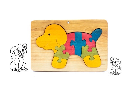 Wooden Dog Puzzle for Kids Christmas - Wooden Jigsaw Puzzle - Natural - Organic Kids Toy - Toddler Gift for Christmas - Waldorf Toy