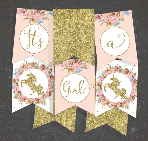 baby shower banner Its a girl printable banner Unicorn baby
