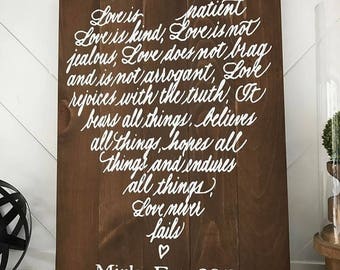 1 Corinthians 13, Love Never Fails, Love is Patient, Religious Decor, Wooden Sign, Wedding Gift, Handmade Sign, 1 Corinthians Sign