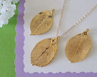 Gold Rose Leaf Necklace, Real Leaf Necklace, Rose Leaf, Gold Leaf Necklace, Long Leaf, Leaf Pendant LC215