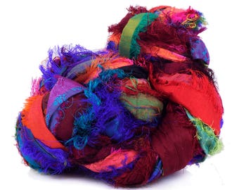 Sari Silk furzzy Ribbon, Mix Miulticolour Sari Silk Ribbon