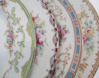 Vintage Mismatched China Salad Plates for Weddings,Tea Party,Bridal Luncheons,Showers,Hostess Gift,Bridesmaid Gift - Set of 4