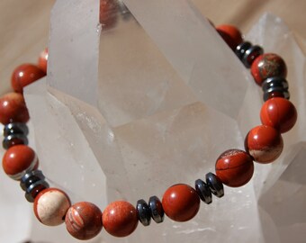 Red Jasper and hematite rondelle Bead Bracelet