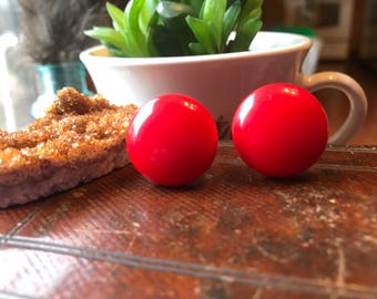 Antique Red Bakelite Screw Back Earrings 1930s