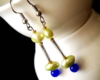 freshwater pearl earrings, feminine, one of a kind, avant garde jewelry, hippie style, christmas gifts for her, gifts under 20, gift for her