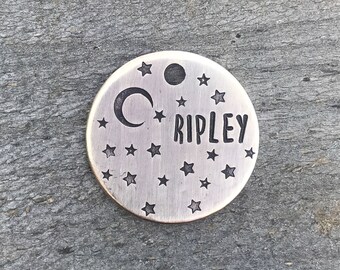 Dog Tags, Dog Tags for Dogs, Dog Tag, The Galaxy, Moon, Stars, Personalized Dog Tag, Pet Id Tag, Custom Dog Tag, Pet Supplies, Hand Stamped