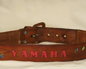 Vintage Tooled Leather Yamaha Belt - Tooled Leather Belt