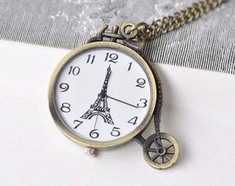 1 PC Antique Bronze Vintage Bicycle Pocket Watch 48x50mm A8693