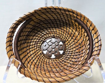 Button Basket Brown Button Pine Needle Basket Native American Pine Needle Coiled Basket For Him Housewarming Gift Basket For Her Home Decor