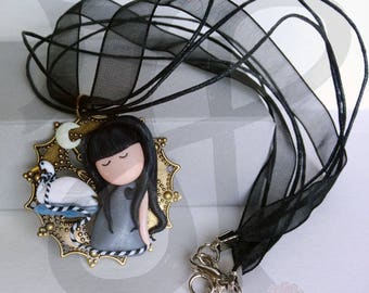 Copper stainless steel pendant with Dolly and Swan