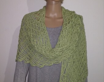 Crochet long cotton scarf in a bright green