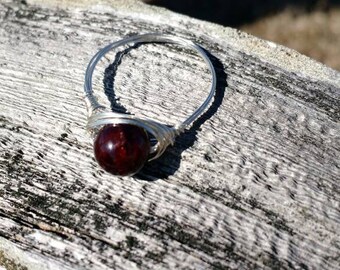 Handmade Garnet Ring on silver non tarnish wire Jewelry