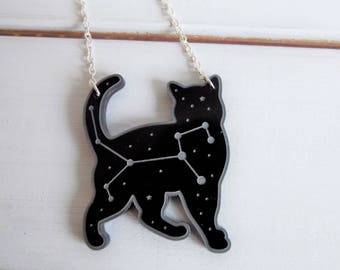 Felis constellation necklace - Space cat necklace - black cat laser cut necklace - black acrylic necklace - constellation necklace