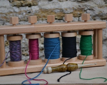 Hand turned Wooden Yarn / Bobbin Holder 5 spools, for Graphghan, C2C crocheting, Wooden Yarn Caddy, Knitting Organizer, Yarn / Bobbin Rack