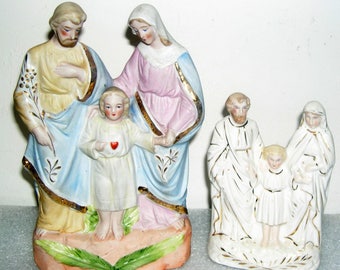 Two Vintage Porcealin Sets of Holy Family Religious Statues