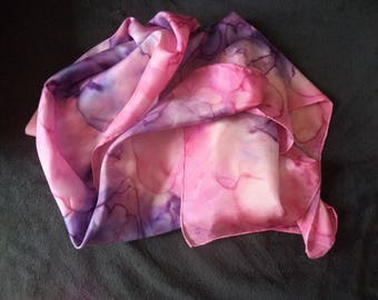 silk scarf handpainted pink and purple 180 cm x 45 cm