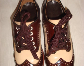 Brown/Biege Patent Leather Oxfords 8D