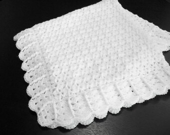 Crochet Baby Blanket White Baby Blanket Afghan Christening Baptism Baby Shower Gift Blanket Crib Stroller Car Seat Baby Blanket -