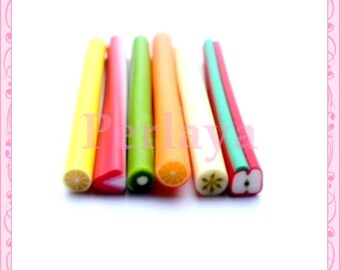 Mix of 6 canes fimo fruit, strawberry, Apple, orange, lemon, kiwi, banana REF564