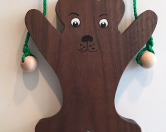 Toy Climbing Bear Made from Natural Walnut Wood - Handcrafted Wooden Toy Climbing Bear Natural Walnut Wood - Teaches Coordination