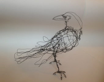 Standing Black Raven-Wire Drawing Sculpture art