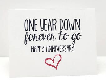 One Year Down Forever To Go // Anniversary // Love // Cupid // Valentines Day Card // Anniversary Cards // Heart // Red // I Love You Cards