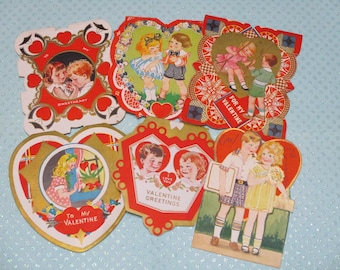 Vintage Childrens Valentine Day Cards Lot-Ephemera-Mixed Media-Paper-Crafts-Scrap Booking-Victorian-1930's