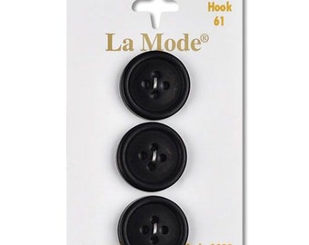 Black 3/4" button. La Mode. 3 buttons a card.
