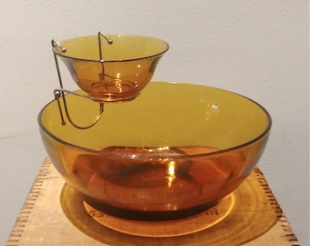 Vintage Amber Glass Chip and Dip Bowl