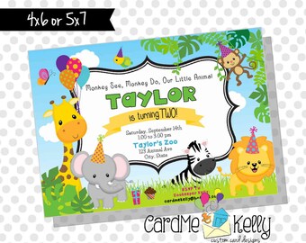 Printable Colorful Zoo Jungle Animals Party Birthday Invitation- Digital File