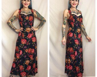 Vintage 1990's Red Rose Maxi Dress